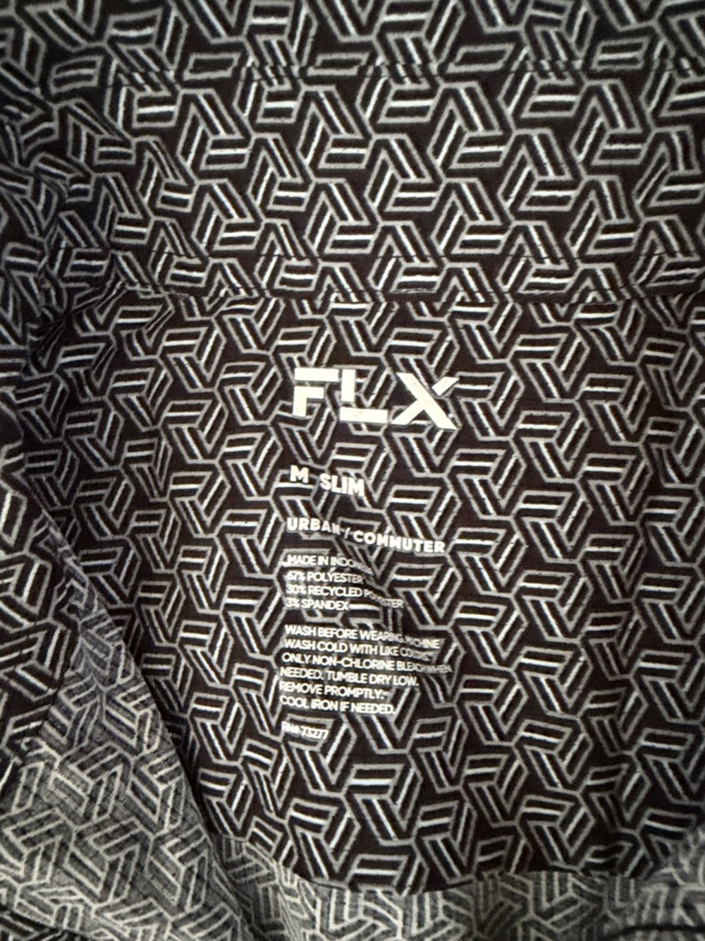 FLX Men's Short Sleeve Casual Button-Down Shirt in Black/Gray Geo - Picture 2 of 3